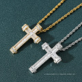 colar de joias com diamantes blingbling, moda homens mulheres cobre conjunto zircão amuleto banhado a ouro Jesus cross colares com pingente